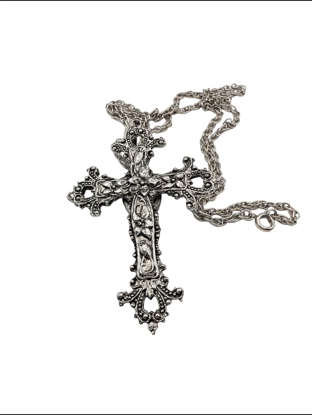 Vintage Navy Stone Silver Cross Pendant Necklace